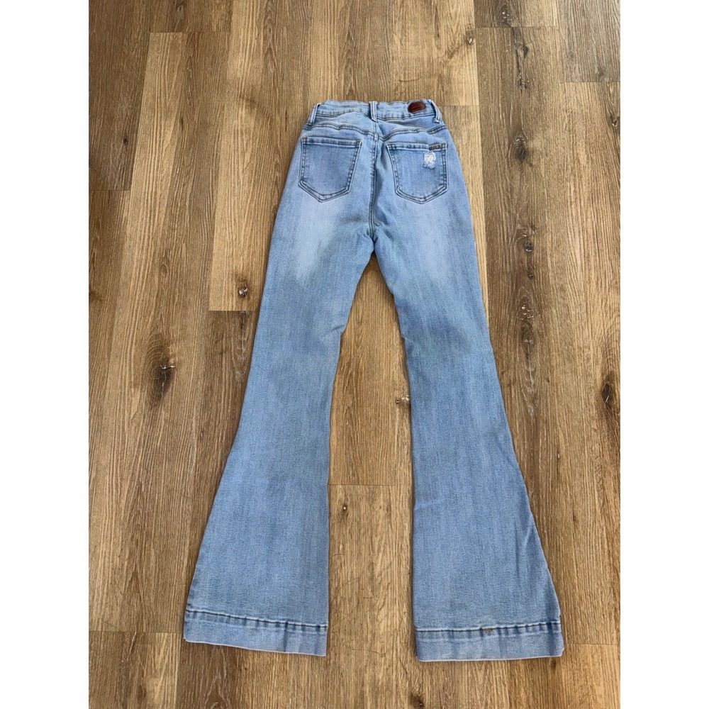 Kosch Flare Jeans Women 0 Light Wash Distressed High Rise Bell Bottom Denim Boho - Picture 9 of 11
